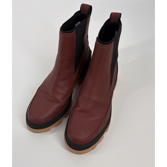 Sorel Shoes - Sorel Brex Waterproof Burgundy Leather Chelsea Lug Sole Boots